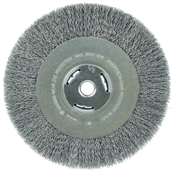 Weiler 8" Crimped Wire Wheel .014" Steel Fill Wide Face 5/8" Arbor Hole 36206